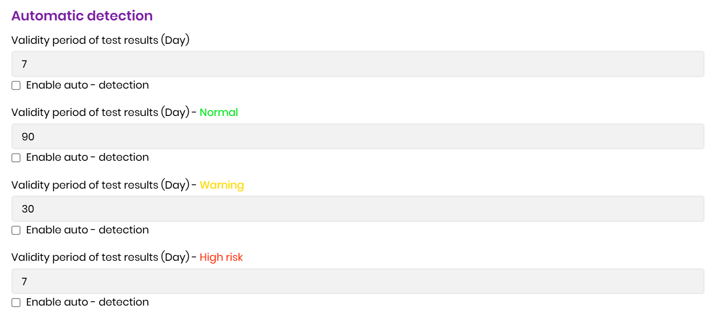 Ongoing monitoring settings: result validity period and auto re-detection per risk level